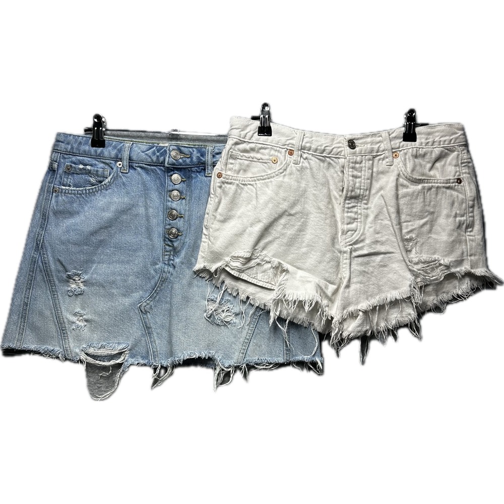 Free People We The Free Denim Skirt & Shorts‎ Bundle Womens 29 Blue White Boho